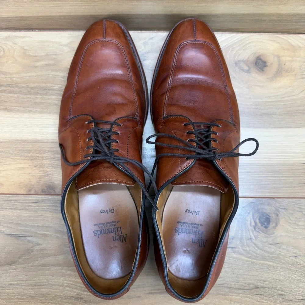 Allen Edmonds Delray Brown Leather Split Toe Dress Oxfords 9 D Reddish‎ Brown